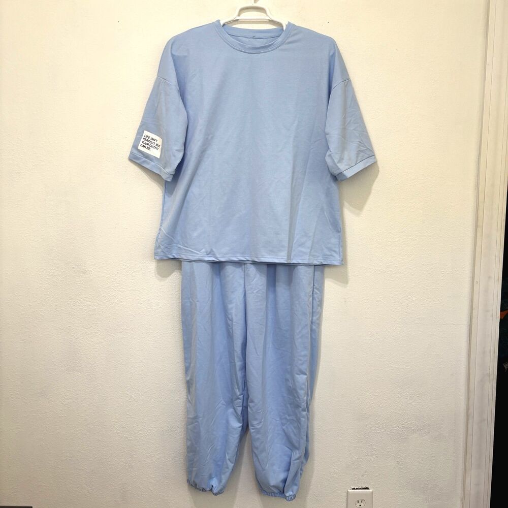 Womens Plus Size Light Blue Lounge Set 5XL 2 Piece Elastic Waist Casual Outfit